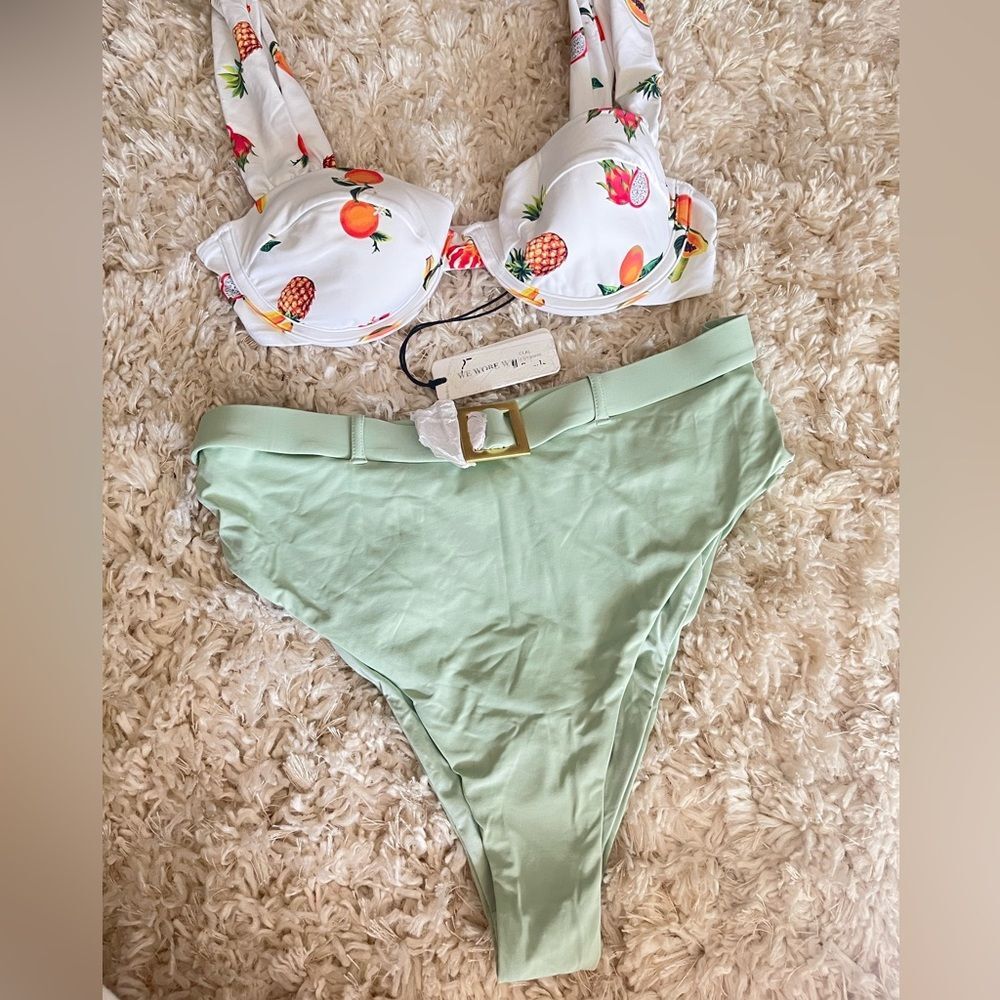 Who what wear Claudia fruit underwire top and high waisted belted mint bikini